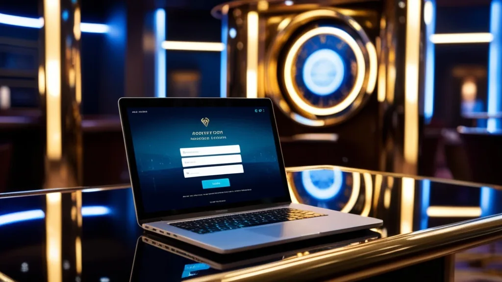 Lobby da casinò con schermata di accesso illuminata