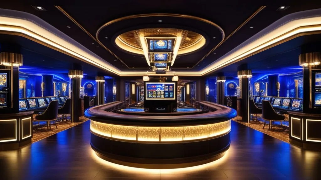 Lobby del casinò dopo l’accesso con pannelli luminosi