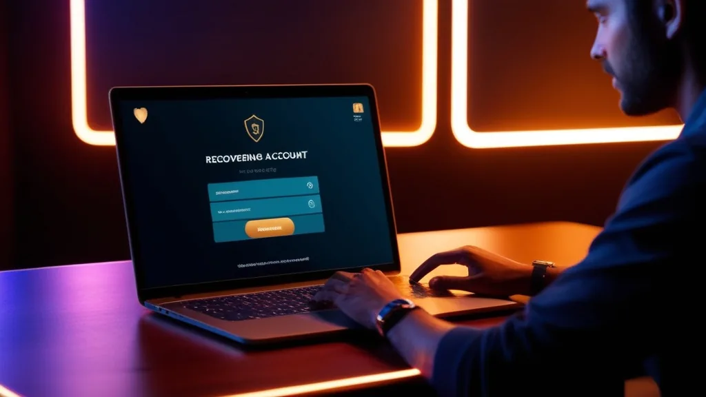 Laptop con recupero account in ambiente da casinò