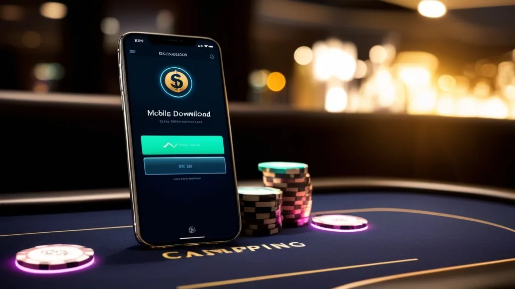 Smartphone con schermata di download per la Zoccer App in un ambiente da casinò scuro