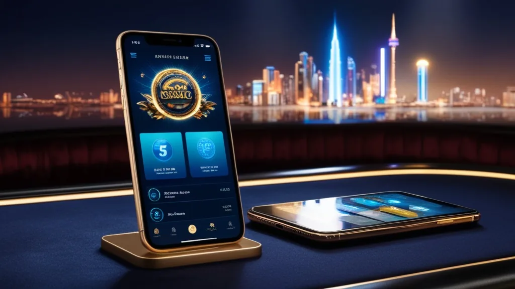 Dispositivo Apple con interfaccia mobile ottimizzata in ambiente casinò elegante